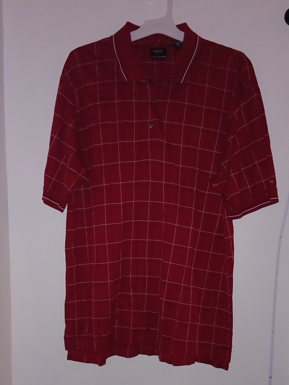 Izod Red Windowpane Polo with White Grid